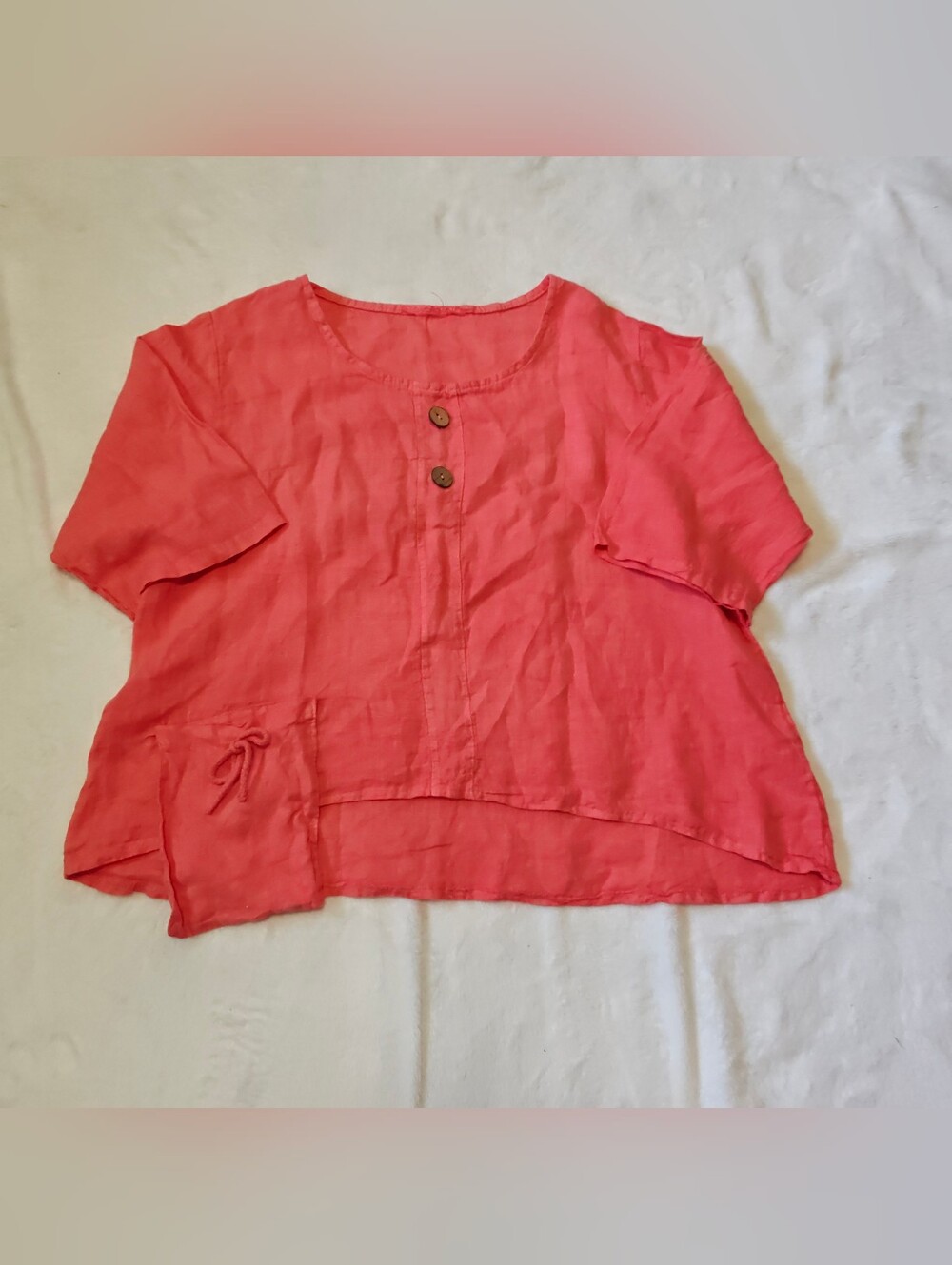 linen made in Italy pink top with fun pocket  and button details